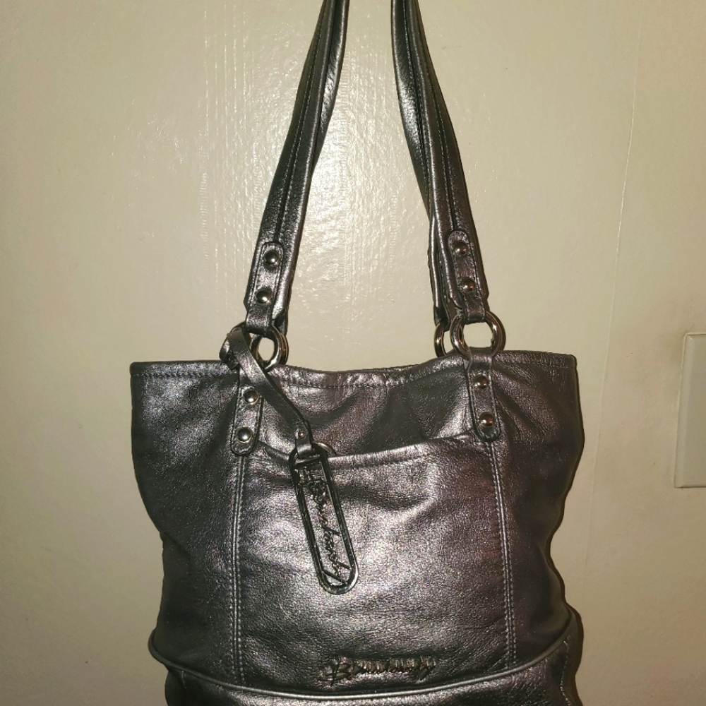 Silver B. Makowsky Leather Bag with Leopard Interior